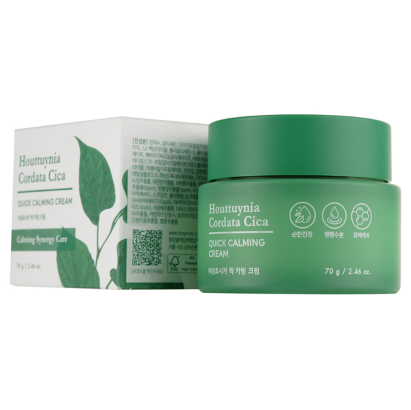 Крем для лица Tony Moly Houttuynia Cordata Cica Quick Calming Cream, с экстрактами хаутюнии и центелы, 70 г - Pampik