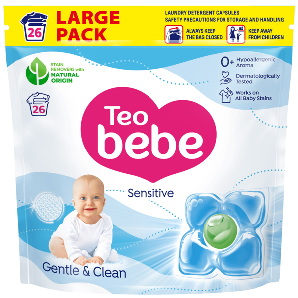 Капсули для прання дитячої білизни Teo Bebe Cotton Soft Caps Sensitive 26 шт. - Pampik