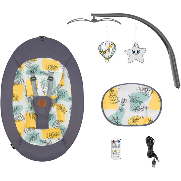 Шезлонг-гойдалка Lionelo Ralf Grey Concrete з ігровою дугою, сірий з жовтим - Pampik - 7