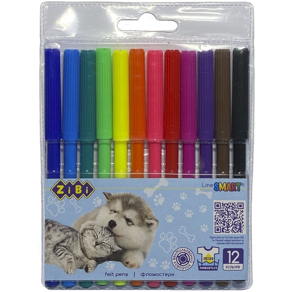 Фломастери ZiBi Собачки та котики Smart Line, 12 кольорів (ZB.2815) - Pampik