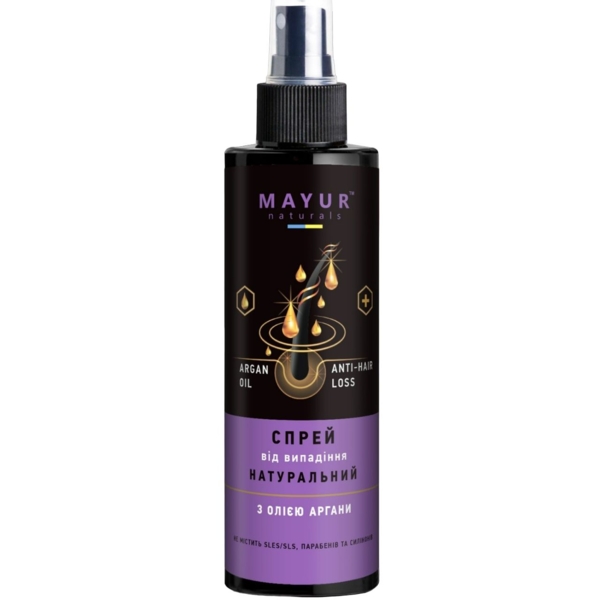 Спрей натуральный от выпадения волос Mayur, с аргановым маслом, 200 мл - Pampik