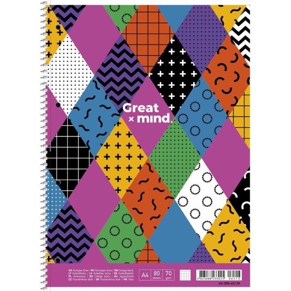 Колледж-блок Student, А4+, в клеточку, спираль, 80 л., ромбики (A4-080-6513K) - Pampik