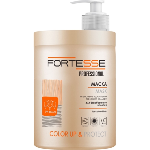 Маска Fortesse Professional Color Up & Protect Стійкість кольору, для фарбованого волосся, з дозатором, 1000 мл - Pampik