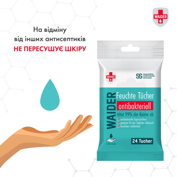 Вологі серветки Waider Антибактеріальні, 24 шт. - Pampik - 2