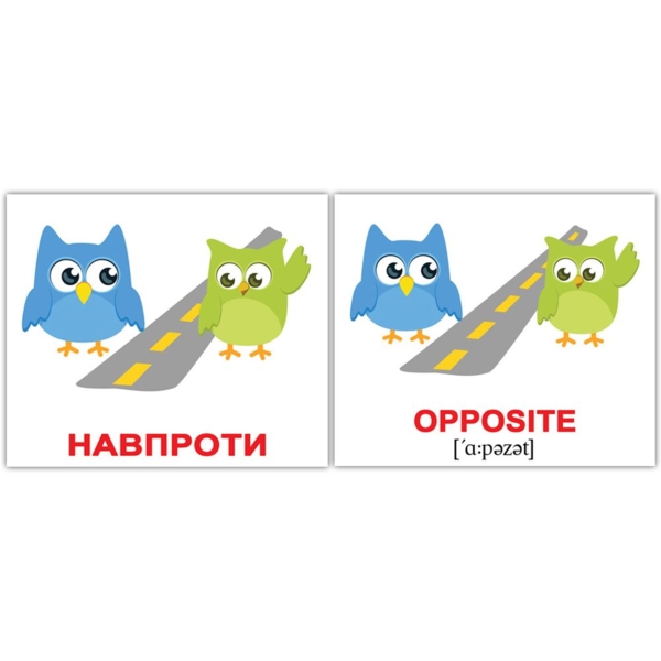 Набір карток Вундеркінд з пелюшок Прийменники/Prepositions, укр.-англ. мова, 20 шт. - Pampik - 2