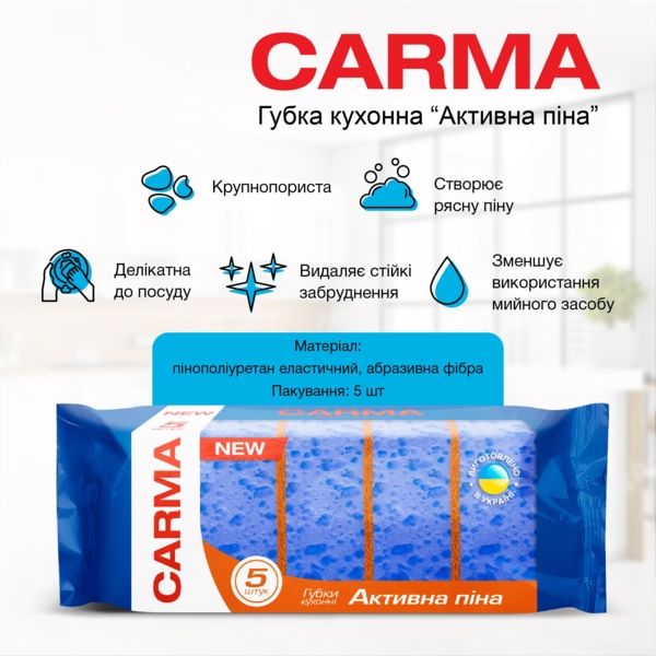 Губка кухонна Carma Активна піна, 5 шт. (GKAPC.551) - Pampik - 2