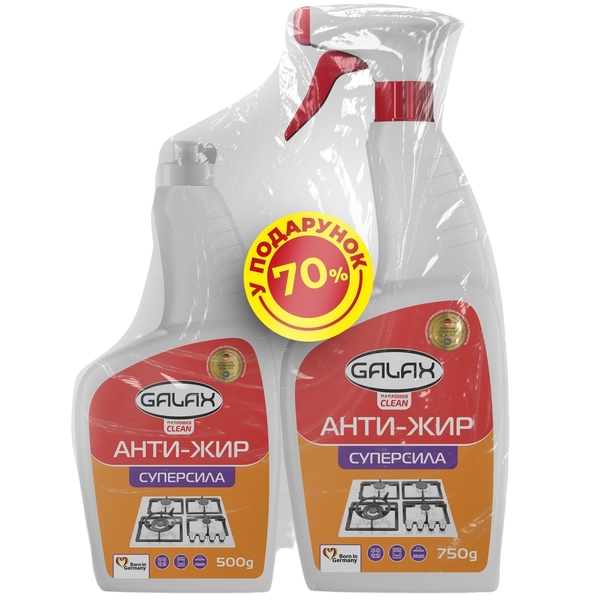 Засіб для видалення жиру з кухонних поверхонь Galax das Power Clean, 750 г + запаска, 500 г - Pampik