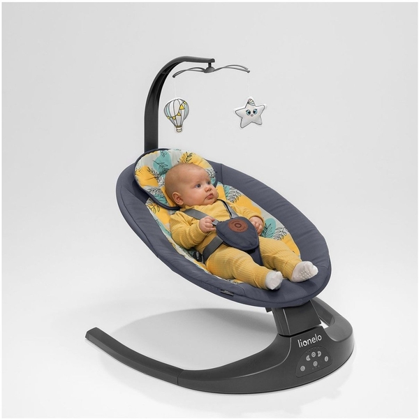 Шезлонг-гойдалка Lionelo Ralf Grey Concrete з ігровою дугою, сірий з жовтим - Pampik - 8