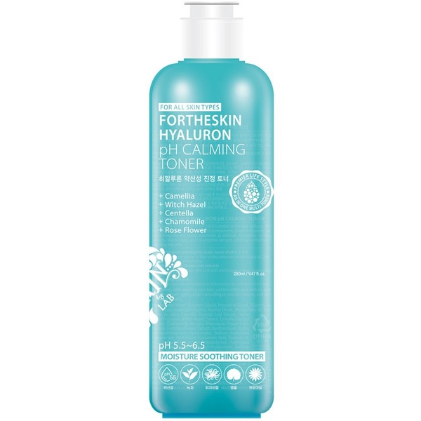 Тонер для обличчя Fortheskin Hyaluron pH Calming Toner з гіалуроновою кислотою та центелою, 280 мл - Pampik