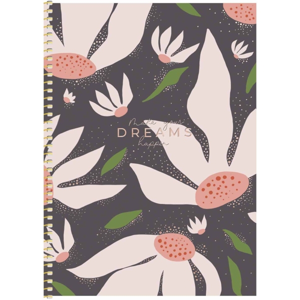 Зошит для записів Genius В5, в клітинку, спіраль, 80 л., Великі квіти на шоколадному фоні (B5-SC-080-6098K) - Pampik