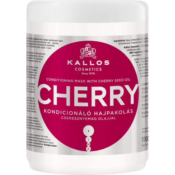 Маска для волос Kallos Cosmetics Cherry восстанавливающая с маслом вишневых косточек, 1 л - Pampik