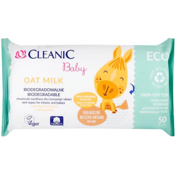 Вологі серветки Cleanic Baby Eco Oat Milk, 50 шт. - Pampik
