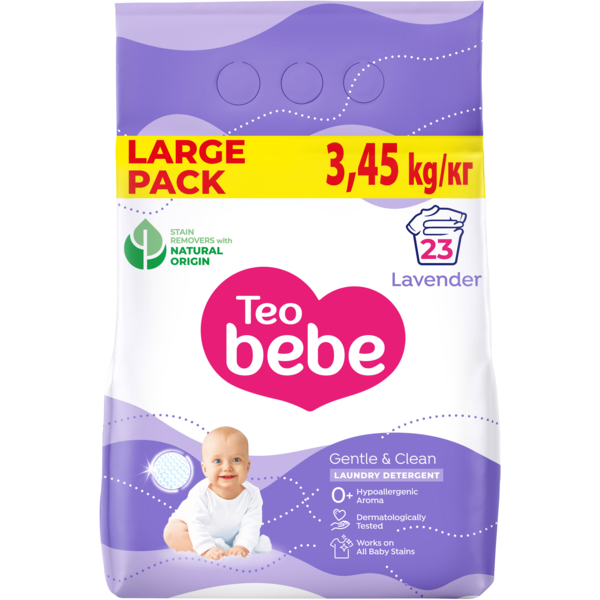 Стиральный порошок для детского белья Teo Bebe Gentle & Clean Lavender, 3.45 кг - Pampik