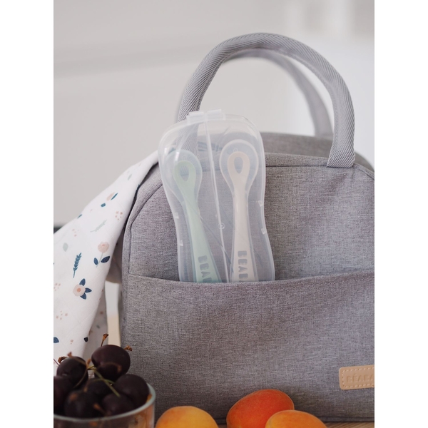 Набор силиконовых эргономичных ложек Beaba 8+, зеленый с серым, 2 шт. (913554) - Pampik - 5