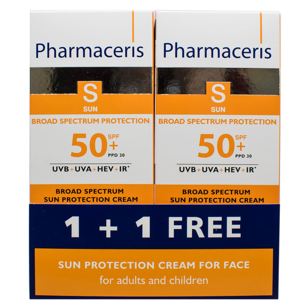 Солнцезащитный крем для лица Pharmaceris S Sun Protect 1+1 широкого спектра действия, SPF 50+, 100 мл (2 шт по 50 мл) (Z14048) - Pampik