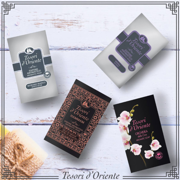 Парфюмерное твердое крем-мыло Tesori d’Oriente Хамам, масло арганы и апельсиновый цвет, 125 г - Pampik - 7
