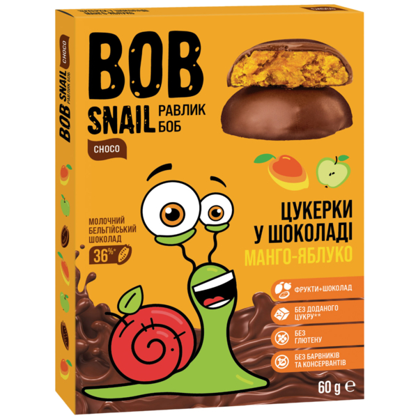 Натуральные конфеты Bob Snail Манго-Яблоко, в молочном шоколаде, 60 г - Pampik