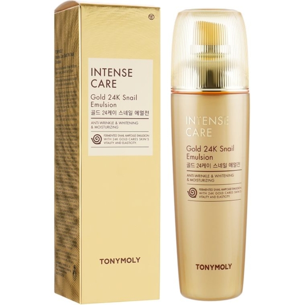 Эмульсия для лица Tony Moly Intense Care Gold 24K Snail Emulsion, с муцином улитки и золотом, 140 мл - Pampik