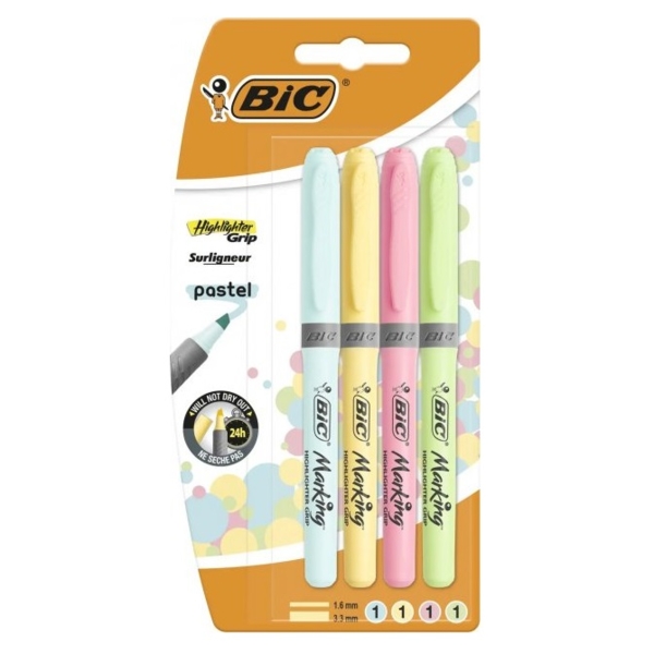 Набір текстових маркерів BIC Highlighter Grip Pastel, 4 шт. (964859) - Pampik