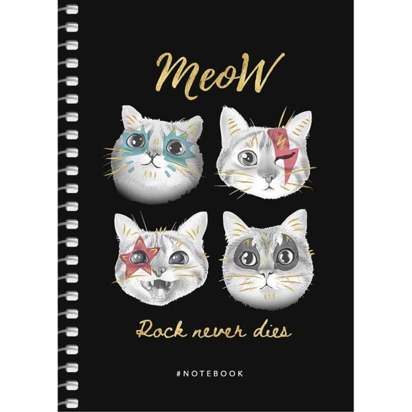Блокнот для записей Student, А6, в клеточку, спираль, 80 л., Четыре мордашки котиков (A6-SC-080-6087K) - Pampik