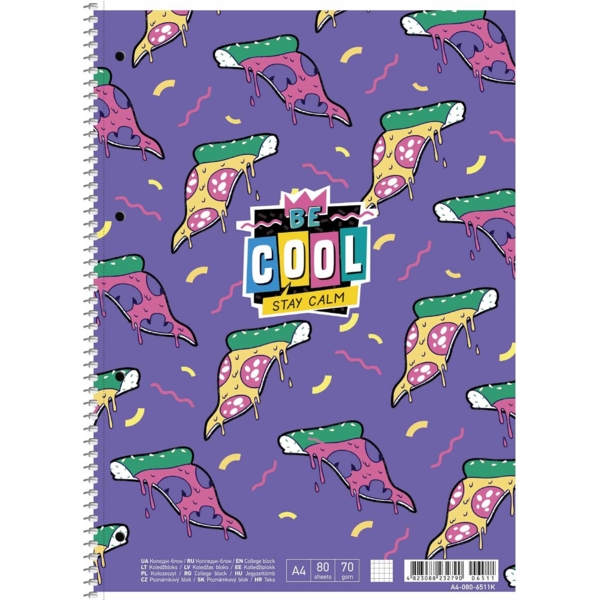 Коледж-блок Student, А4+, у клітинку, спіраль, 80 аркушів, фіолетовий (A4-080-6511K) - Pampik