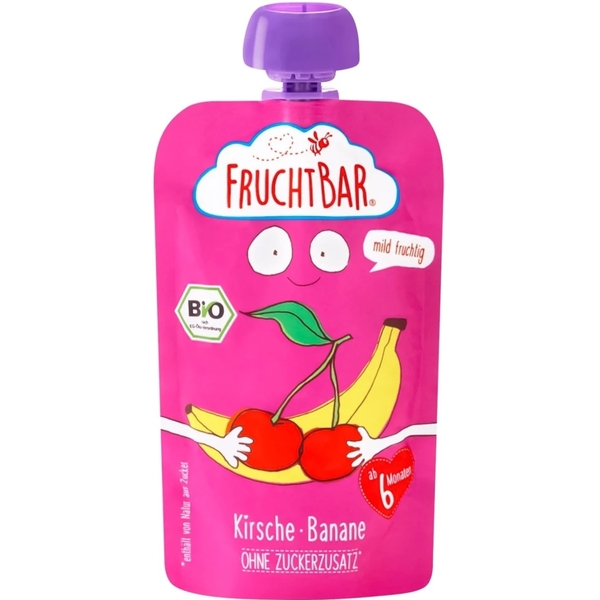 Фруктовое пюре FruchtBar Вишня и банан, 120 г - Pampik