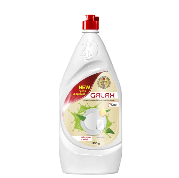 Концентрированная жидкость для мытья посуды Galax Глицерин и Алоэ, 950 г - Pampik