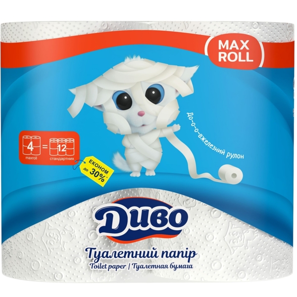 Папір туалетний Диво Max Roll, двошаровий, 4 рулони - Pampik
