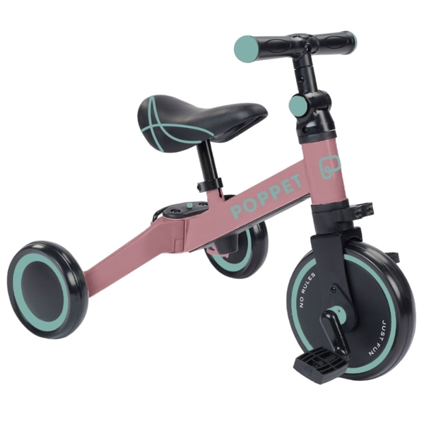 Дитячий триколісний біговел-трансформер Poppet 3в1, рожево-м'ятний + стікерпак (PP-1703P) - Pampik