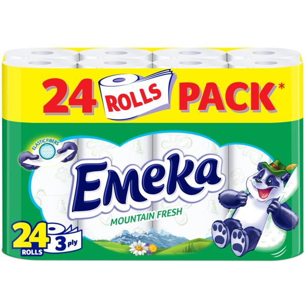 Туалетная бумага Emeka Mountain Fresh, трехслойная, 24 рулона - Pampik