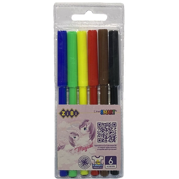Фломастери ZiBi Магія Smart Line, 6 кольорів (ZB.2812) - Pampik
