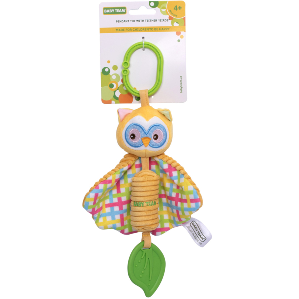 Игрушка-подвеска Baby Team с прорезывателем Птицы, Совенок, желтый (8521_жовте совеня) - Pampik