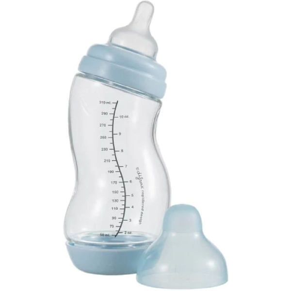 Скляна антиколікова пляшечка Difrax S-bottle Wide Blue з силіконовою соскою 310 мл (737FE Blue) - Pampik