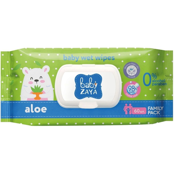 Влажные салфетки Baby Zaya, алоэ, 60 шт. - Pampik