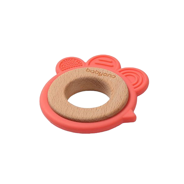 Прорезыватель для зубов BabyOno Петушок, деревянно-силиконовый, кирпичный (1075/03) - Pampik