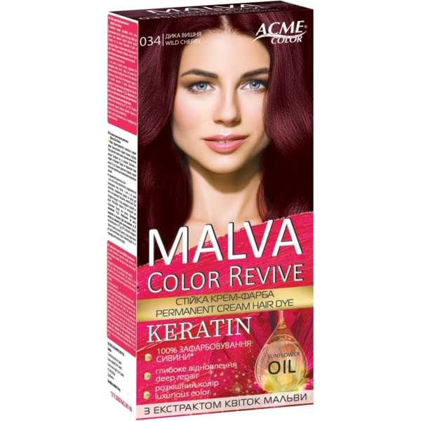 Стійка крем-фарба для волосся Malva Color Revive відтінок 34 дика вишня, 103 мл - Pampik