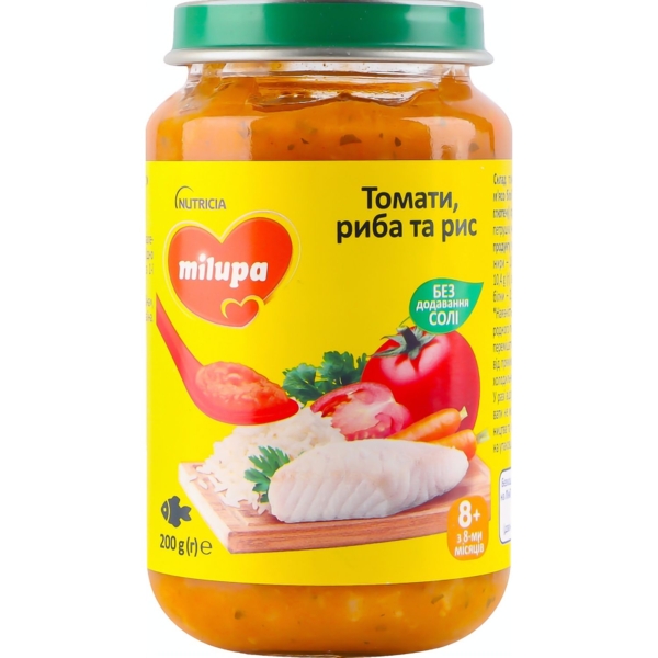 Пюре рыбно-овощное Milupa Томаты, рыба и рис, 200 г - Pampik