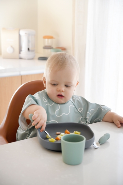 Набір ложка і виделка Beaba 10+, металевий оливковий (913580) - Pampik - 7