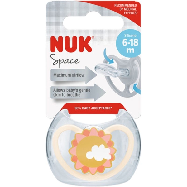 Пустушка ортодонтична Nuk Space Сонечко, розмір 2, силіконова (3952611) - Pampik