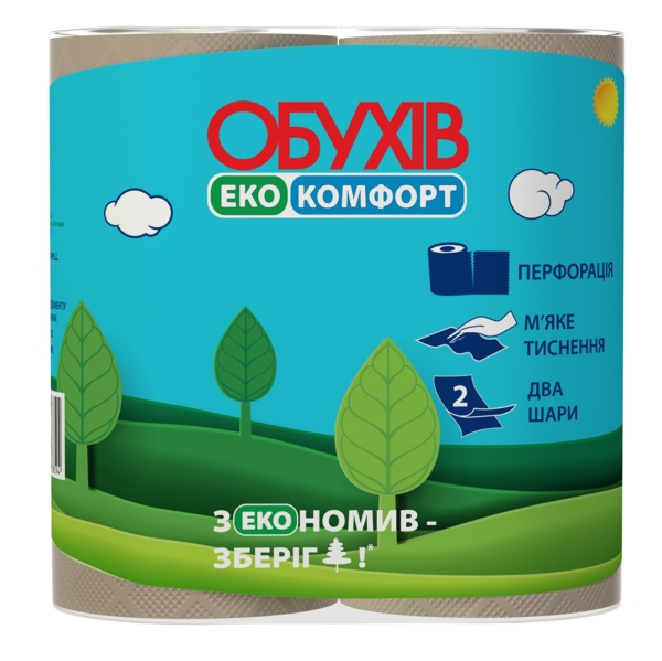 Папір туалетний Обухів Комфорт, на гільзі, 2 шари, 4 шт. - Pampik