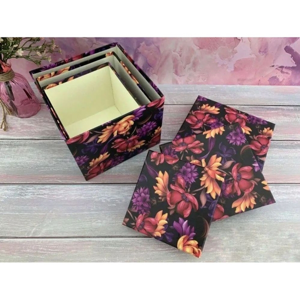 Набор подарочных коробок UFO Flowers1, 3 шт. (W5230 Набір 3 шт Flowers1 квадр.) - Pampik - 4