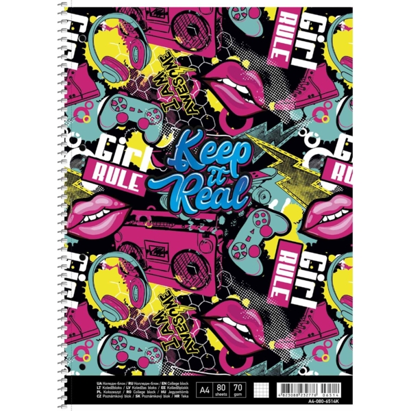 Колледж-блок Student, А4+, в клеточку, спираль, 80 листов, girl rule (A4-080-6514K) - Pampik