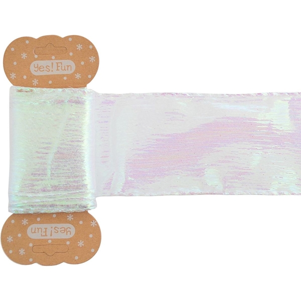 Лента декоративная упаковочная Yes! Fun 6х200 см полупрозрачная голографическая белая (750324) - Pampik