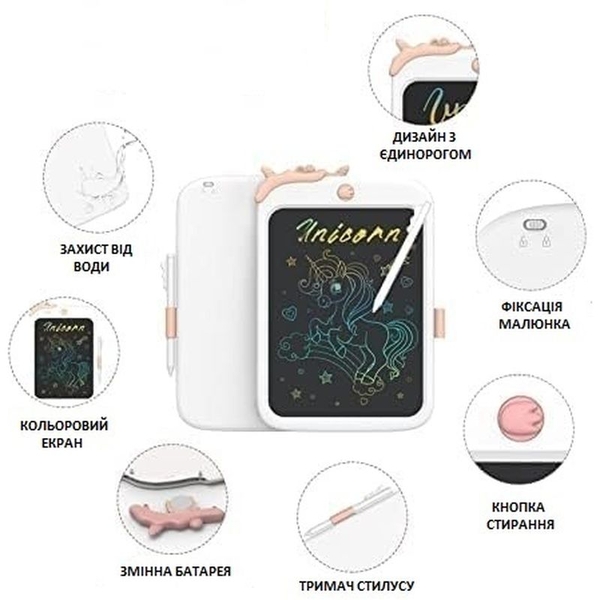 Детский LCD планшет для рисования Beiens Единорог 10” Multicolor, белый (К1009white) - Pampik - 2