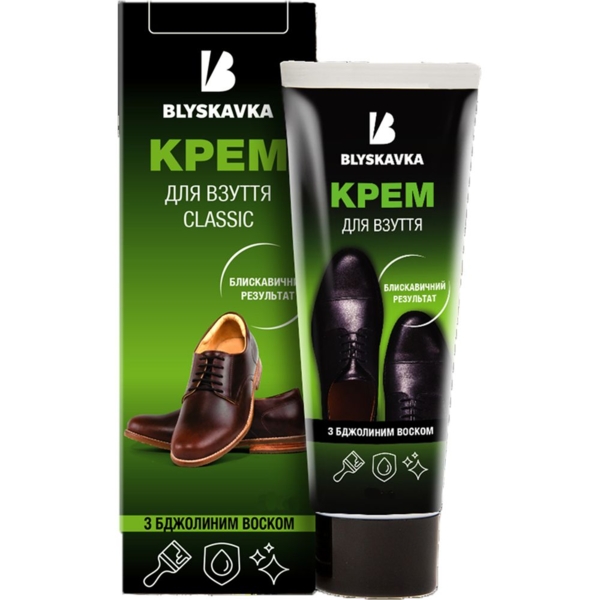 Крем для обуви Blyskavka Premium, с пчелиным воском, бесцветный, 75 мл - Pampik