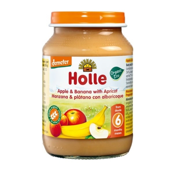 Пюре Holle Яблоко и банан с абрикосом, органическое, 190 г (32828) - Pampik