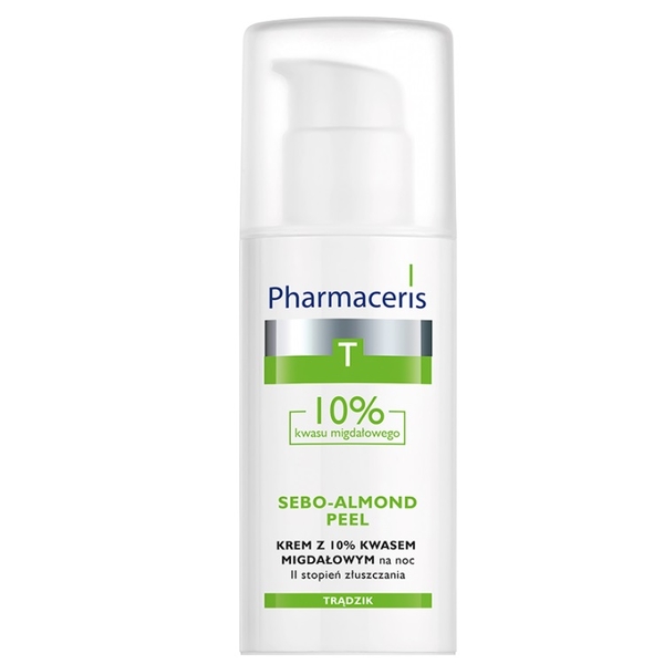 Нічний крем-пілінг для обличчя Pharmaceris T Sebo- Almond Peel з 10% мигдальною кислотою Вугрова шкіра, II степінь відлущування, 50 мл (E1428) - Pampik