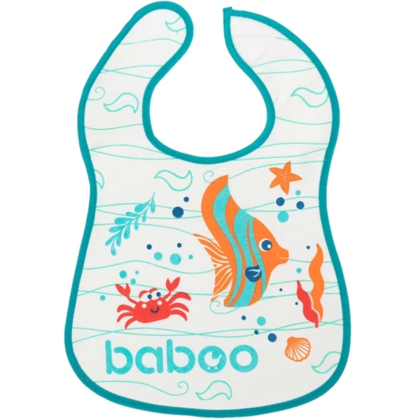 Нагрудник бавовняний Baboo Sea Life, 3+ міс., білий (11-010) - Pampik