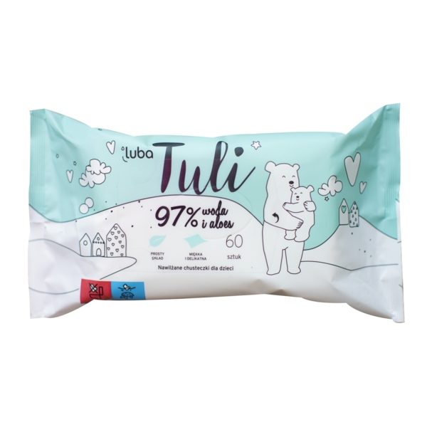 Дитячі вологі серветки Luba Tuli, 97% води та алое, 60 шт. - Pampik