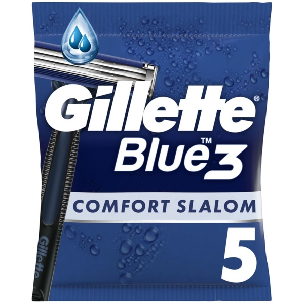 Одноразові станки для гоління Gillette Blue 3 Comfort Slalom, 5 шт. - Pampik